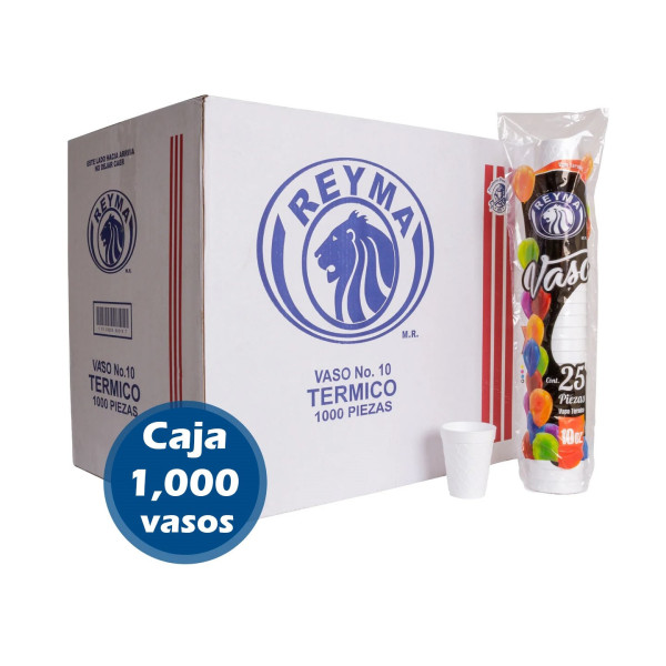 Vaso Desechable Térmico 10oz Reyma, Caja de 1000 vasos