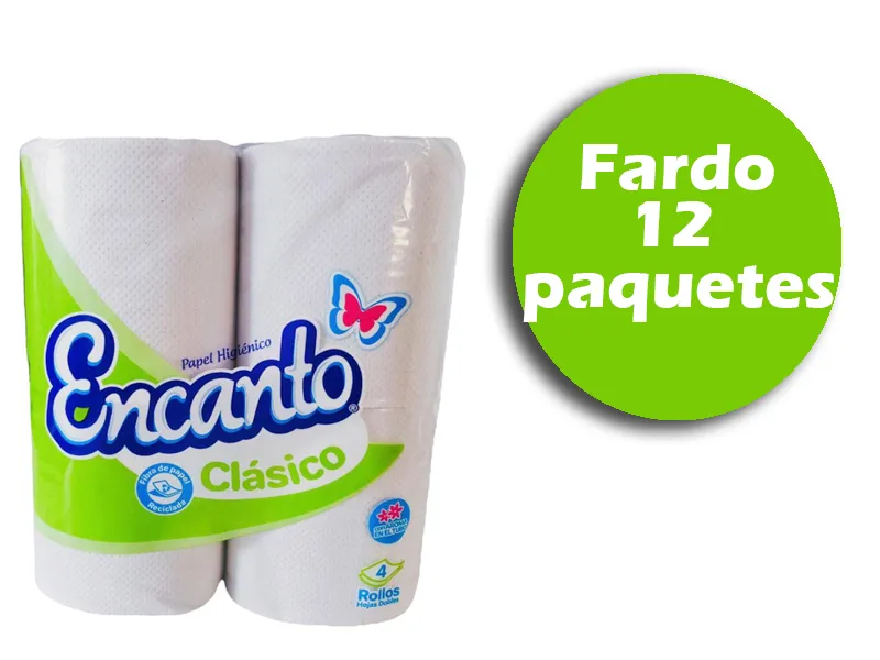 Papel Encanto Clasico paquete de 4 rollos, fardo de 12 paquetes